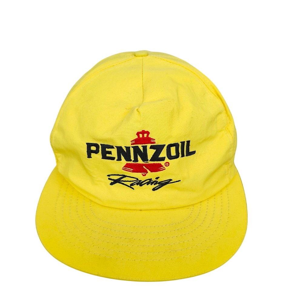 Pennzoil Racing Snapback Hat Vintage Yellow Embroidered Adjustable Cap Mens